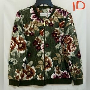 Alfred Dunner Women's Floral Bomber Jacket - Green and Brown